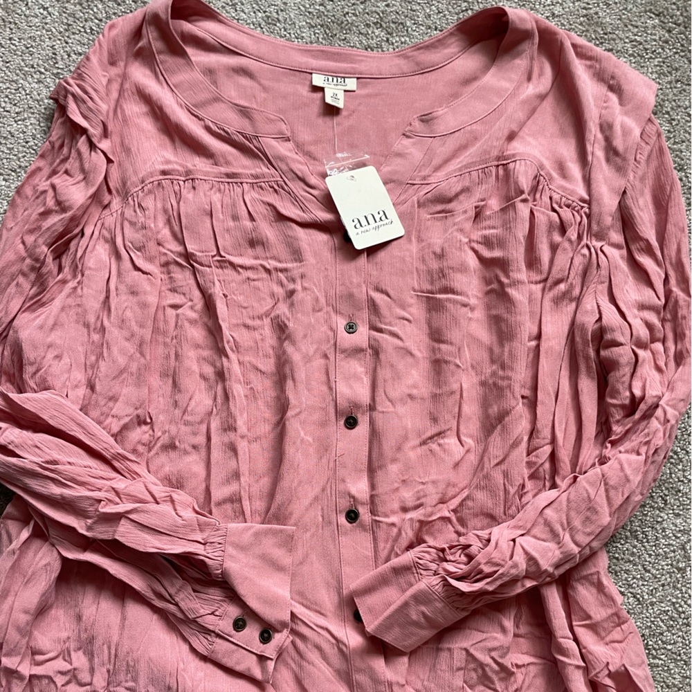 a.n.a Pink Long Sleeve Button Front Blouse